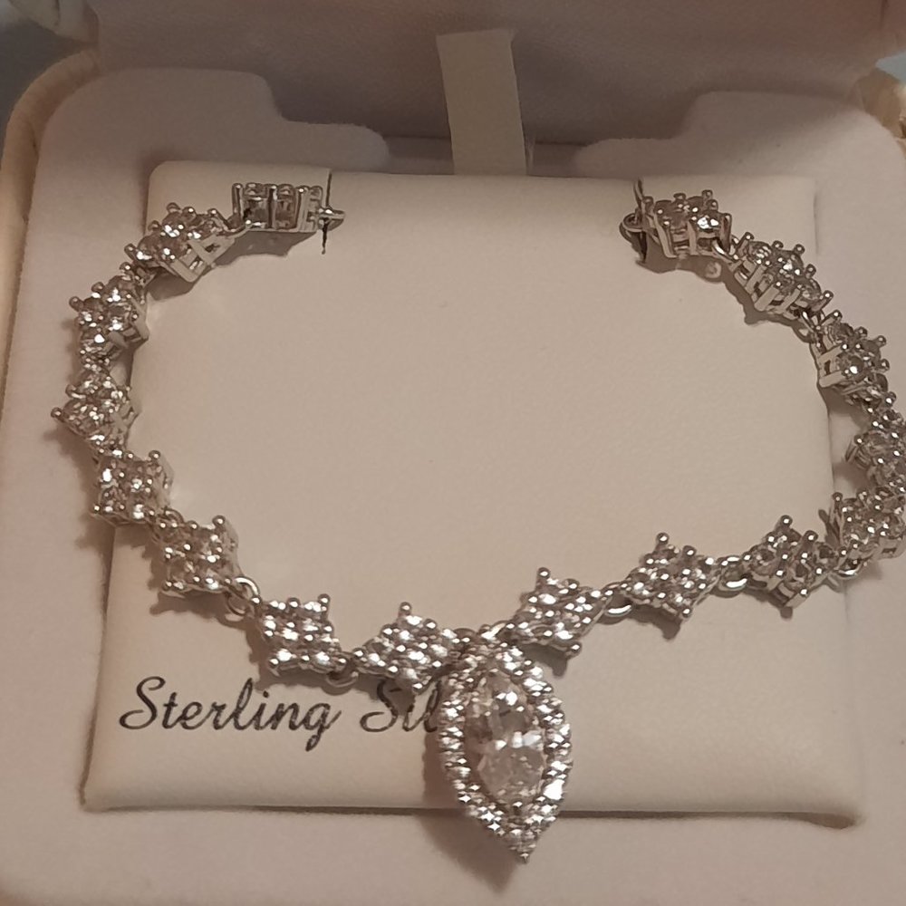 Sterling Silver created white sapphire necklace with adjustable length